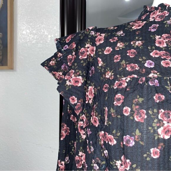 Wild Fable Women's Black And Pink Floral High Neck Long Sleeve Dress Small - Picture 6 of 15